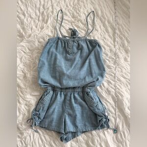 Vintage Hollister Faux-Denim Mini Short Boysuit with Buttons & Pocket Details